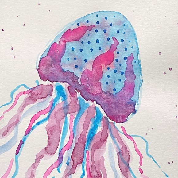 Pink Jelly - Original Wall Art Watercolor Painting Matted Frame Ready 8”x10” - Picture 3 of 6